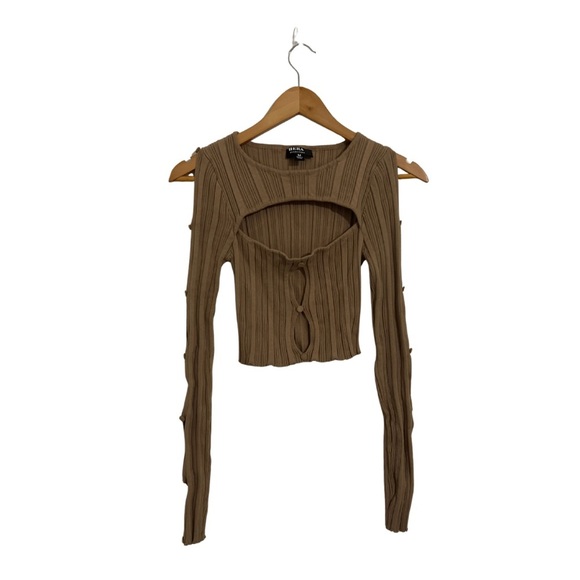 Hera Collection Tops - Hera Collection Brown Ribbed Crop Top